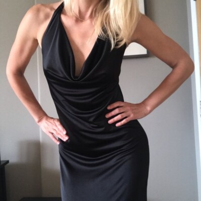 Halston Heritage Cowl Neck Long Dress Black halter long tie Open Back  Jersey NEW | eBay