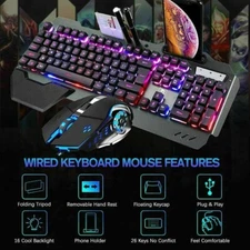 Gaming Keyboard and Mouse Wired Set 104 Keys Alloy Panel RGB Backlit For PC Xbox