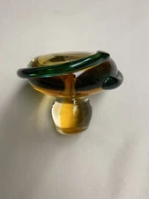 Blenko Glass Stopper 7602-WH - Kaleidoscope - Amber with Green Spiral