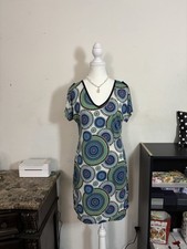 India Boutique Multicolor Cotton Geometric Dress V-Neck Split Sleeve One Size