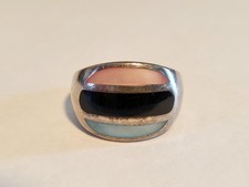 Vintage Sterling Silver, 0.925, Ring, sz 7.5, Onyx and Mother of Pearl