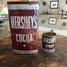 2 Vintage HERSHEY's SYRUP Can Tin And One Pound Cocoa With Recipes