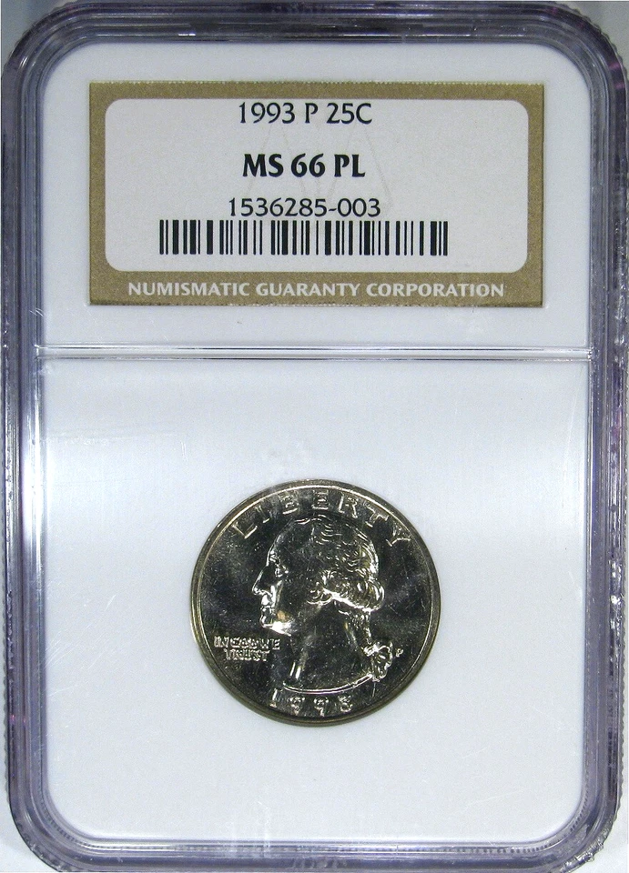 1993-P 25C NGC MS66PL WASHINGTON ~ RARE POP 5/7 PROOFLIKE! - Image 2 of 4