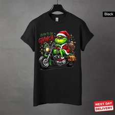 Grinch Christmas T-Shirt - Born to Be Grinch Riding Harley Davidson Motorcycle