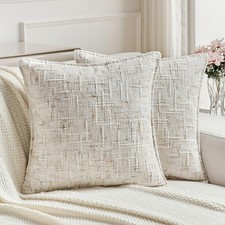 Cream Decorative Throw Pillow Covers 18x18 Inch Set of 2,Soft Chenille Tweed ...