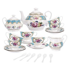 fanquare 15 Pieces European Retro Rose Tea Set,English Flora Tea Set for Adul...