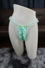  A163 2XL/ElasticW.24-44"VintageStyle Green Satin Thong Bikini Panties Underwear