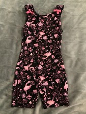 Girls  5/6 Jacques Moret Unitard Black Sparkle w/pink Ballerinas-Gymnastics EUC