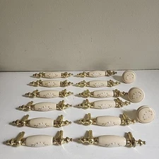 Lot 15 Cream Porcelain Flowers Cabinet Drawer Handle Pulls Cottage Core Liberty