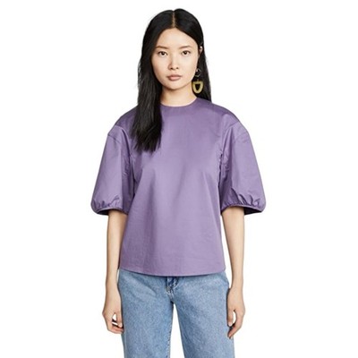 Tibi Eco Poplin Top Balloon Sleeve Size 6 Crew-neck Blouse Lavender Purple