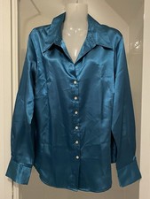 Ladies Blue Satin Look Blouse by The Pearl Collection. Size 16