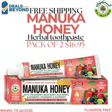 Organic Manuka Honey Herbal Toothpaste, Natural, 5-in-1, Fluoride-Free, 2-Pack