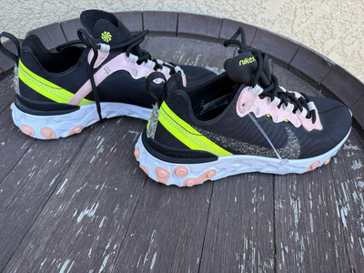 Nike React Element 55 CD6964-002 Black Volt Coral Stardust Sneaker