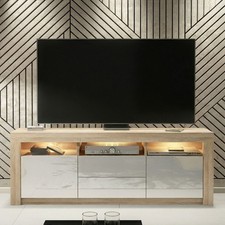 160cm Oak & White Gloss TV Unit  Modern Cabinet Stand Oak Matt Body | Free LED