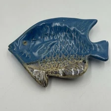 Steve Nedza USA Greenbriar Pottery Fish Trinket Blue Grey Dish Stoneware Signed