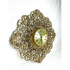 Vintage 1976 Homco Home Interiors Gold Resin or Plastic Large Ornate Wall Clock