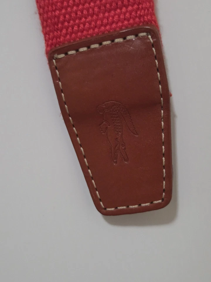 De Colección Cinturón Lacoste Tejido Rojo Caimán Hebilla Plateada Talla Pequeña Foto 2 de 4