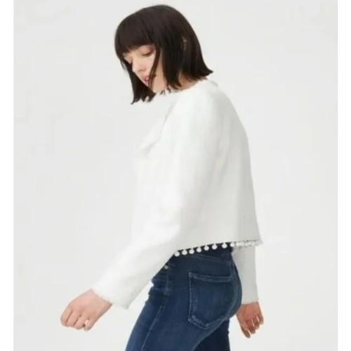 Club Monaco Jamia Blazer Womens Size 4 White Pom Pom Trim Open Career Jacket - Picture 6 of 10