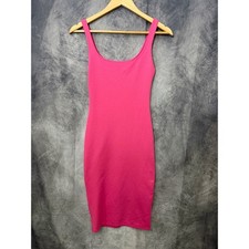 Zara Womens Hot Pink Ribbed Bodycon Midi Dress Scoop Sleeveless Small Soft Girl