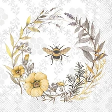 Napkin/Luncheon - "Bee Wildflower Wreath" - Package of 20,  3-Ply Paper L933300