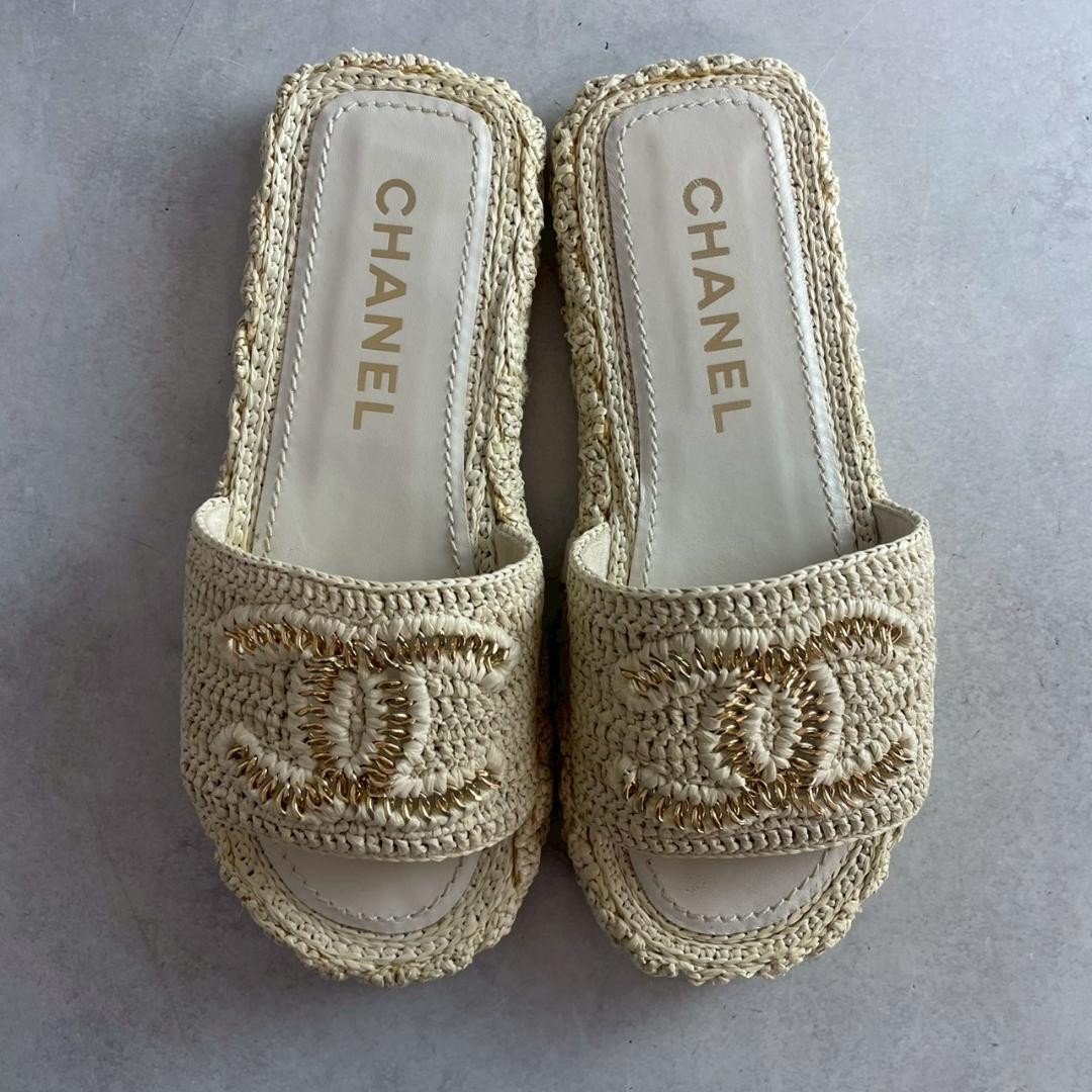 美品　CHANEL シャネル　CCココマーク　G36923　ラフィア　サンダル 美品 CHANEL シャネル CCココマーク G36923 ラフィア サンダル