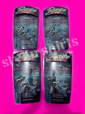 4 pack RAGE Slipcam PRACTICE POINT HYPODERMIC 2'' cut 2 blade broadhead 100 grain