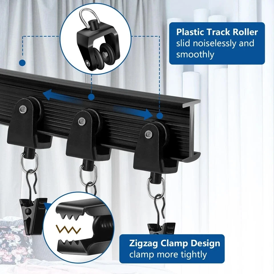 Pista de Cortina de Techo, Pista de Cortina Flexible Flexible 12 Ft Negro Curvo Curvo... Foto 4 de 4