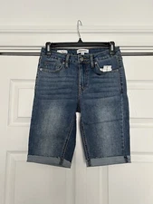 Vigoss High Rise Ace Distressed Bermuda Shorts  Blue Denim Women’s Size 24