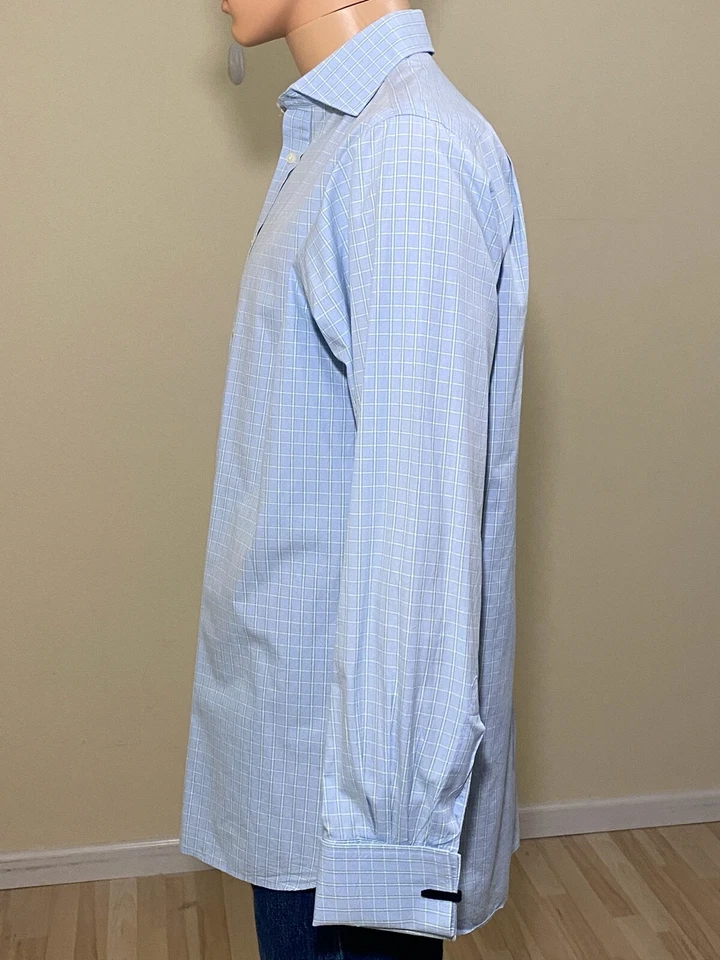 Camisa de Vestir Thomas Rosa Talla 15.5 - 36 Azul Verde Blanco Cuadros Algodón Puños Franceses  Foto 4 de 4