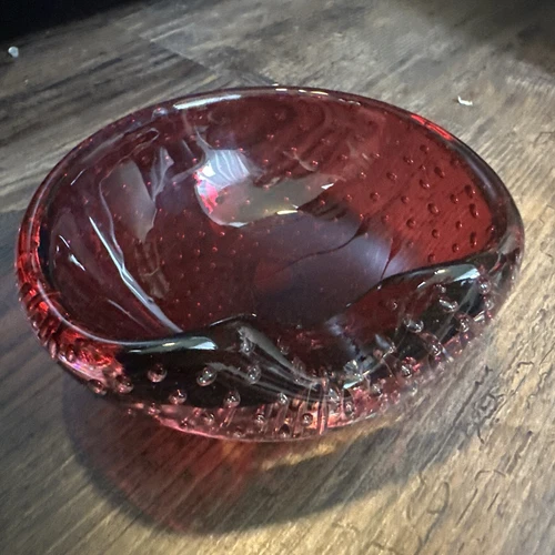 Mid-Century Murano Bullicante Glass Ashtray Bowl, Italy 1960s With Sticker