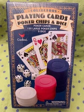 Collectors Playing Cards, 100 Poker Chips, and 5 Dice by Cardinal Tin - NEW