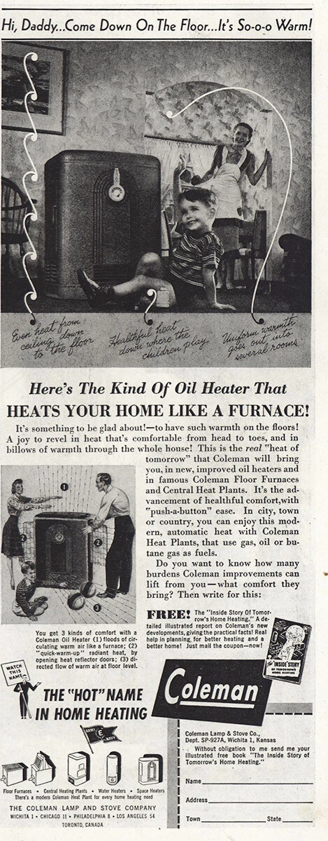 1944 Coleman Floor Furnace: Come Down on the Floor Its Warm Vintage Print  Ad | eBay