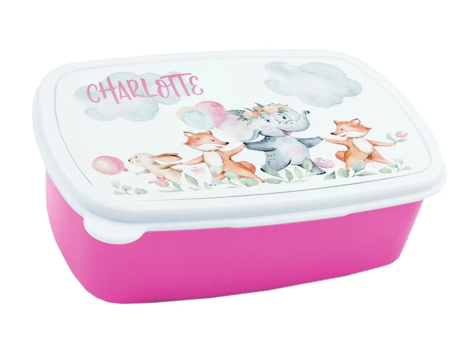 Brotdose personalisiert für Mädchen, Wunschname + Tiere, Geschenk Einschulung