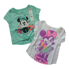 Lot of 2 Disney Minnie Mouse Tees Graphic T-Shirts Green White Size 12 MOS