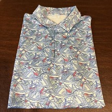 VINEYARD VINES Performance Golf Polo Blue Swordfish Sailfish Marlin Print Sz L