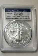 2016 (W) Silver American Eagle $1 Coin PCGS MS70 First Strike West Point ASE