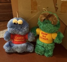 Vintage SESAME STREET Cookie Monster Oscar The Grouch 8" Plush Playskool 1983
