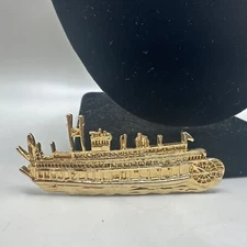 Steamboat Gold Tone Pin Brooch