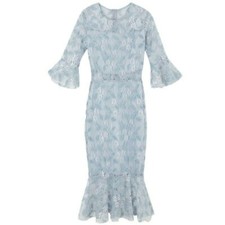 Ladies Sexy Floral Lace Fishtail Dress Hollow Out Midi Casual Bell Sleeve Retro