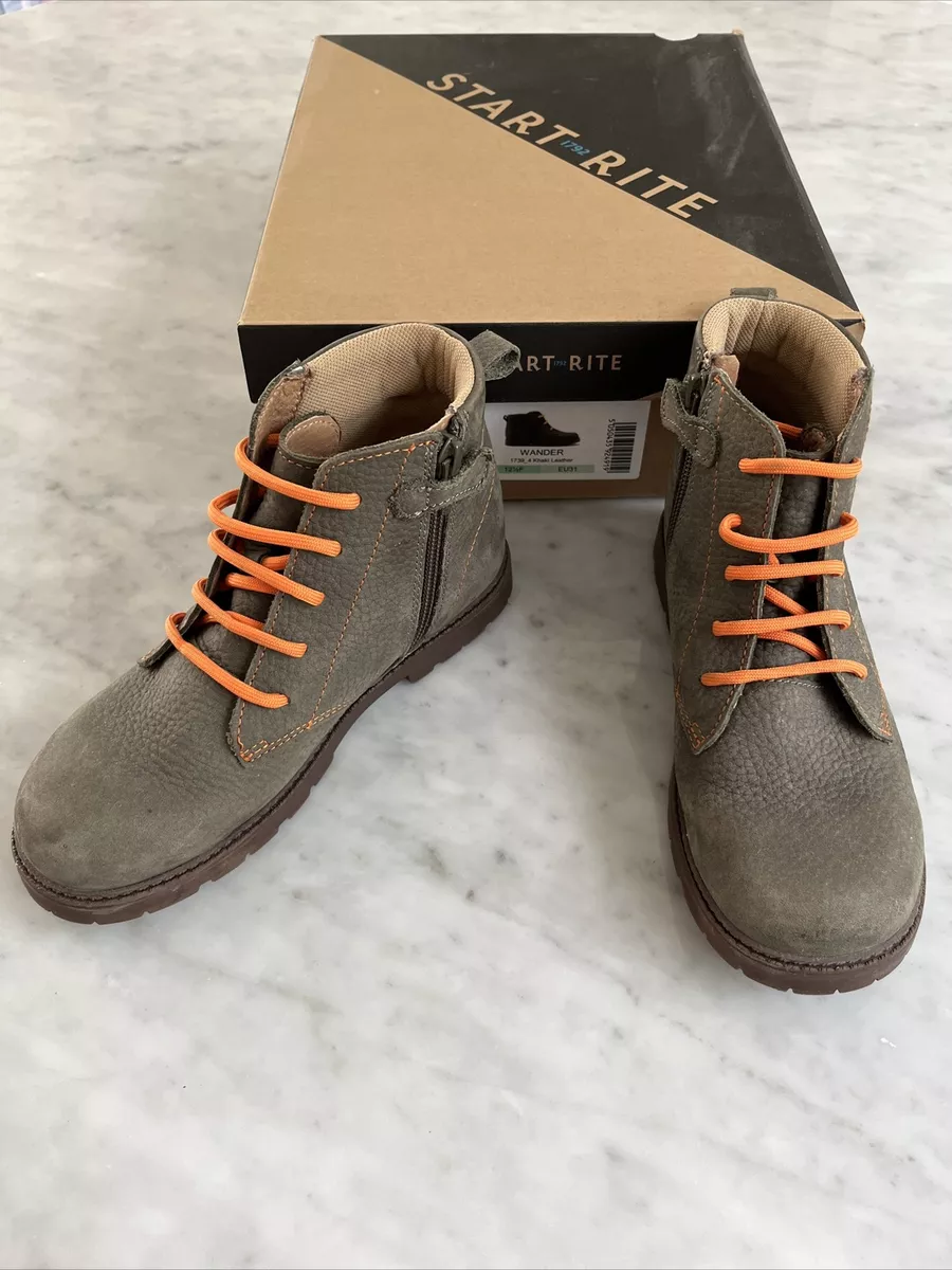 Start Rite Wander Khaki Leather Comfy Zip Up Boots UK 12.5 EU31