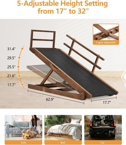 SLSY Dog Ramp for Bed, Adjustable Pet Ramp for Dogs Folding Ramp With Side Rail - Picture 21 of 73