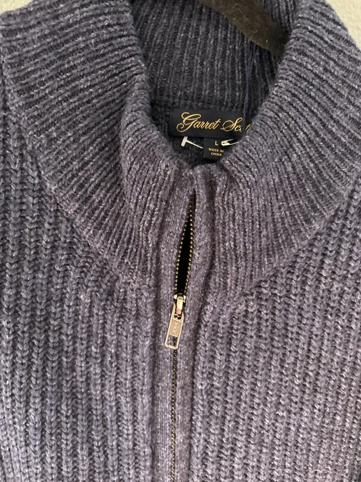 Nuevo con etiquetas Suéter Garret Scott Para Hombres Mezcla de Lana Tejido con Cable Cremallera Completa Cuello Alto Grande Foto 3 de 4