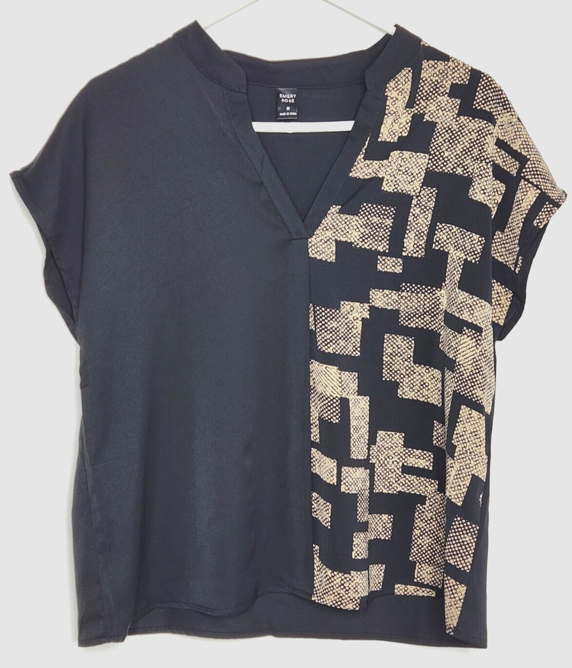 EMERY ROSE Black and Tan sleeveless blouse Sz M Women's