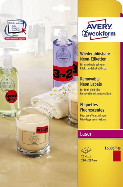 Avery Zweckform Stick&Lift Etiketten, 210 X 297 Mm, Rot-image