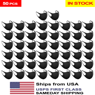 Black Washable Reusable Face Mask multi pack (15, 30, 50 PCS) USA Seller