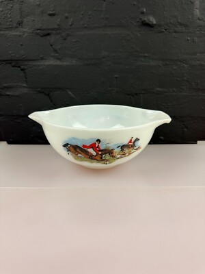 JAJ Pyrex Tally Ho Rührschüssel Landschaft Jagdszene Glas 11'' x 4''