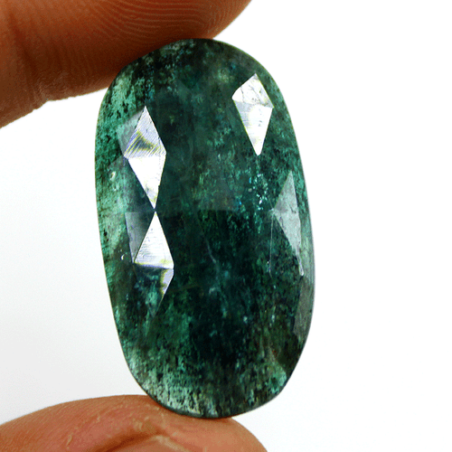 31.45 Cts Natural Teal Moss Kyanite Rose Cut 32mmx17mm Untreated Loose Gemstone - Picture 3 of 13