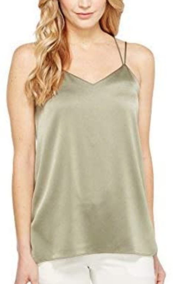 Halston Heritage L6042 Green Sleeveless Double Strap Satin Top