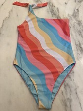Designer Resort Wear One-Piece/shoulder Swimsuit Girls 10 Rainbow Reversible