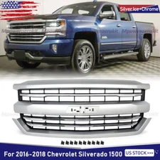For 2016-2018 Chevrolet Silverado 1500 LTZ High Country Grille Silver Ice+Chrome